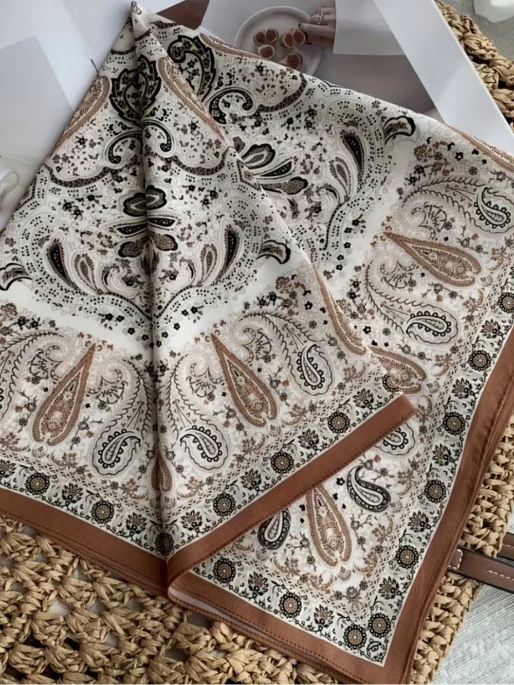 Beautiful Paisley Bandana Scarf in Beige & Brown